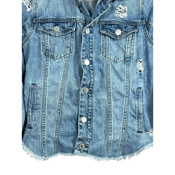 Blank NYC Heavily Distressed Raw Hem Denim Jean Jacket Women's Size Small - Picture 3 of 10